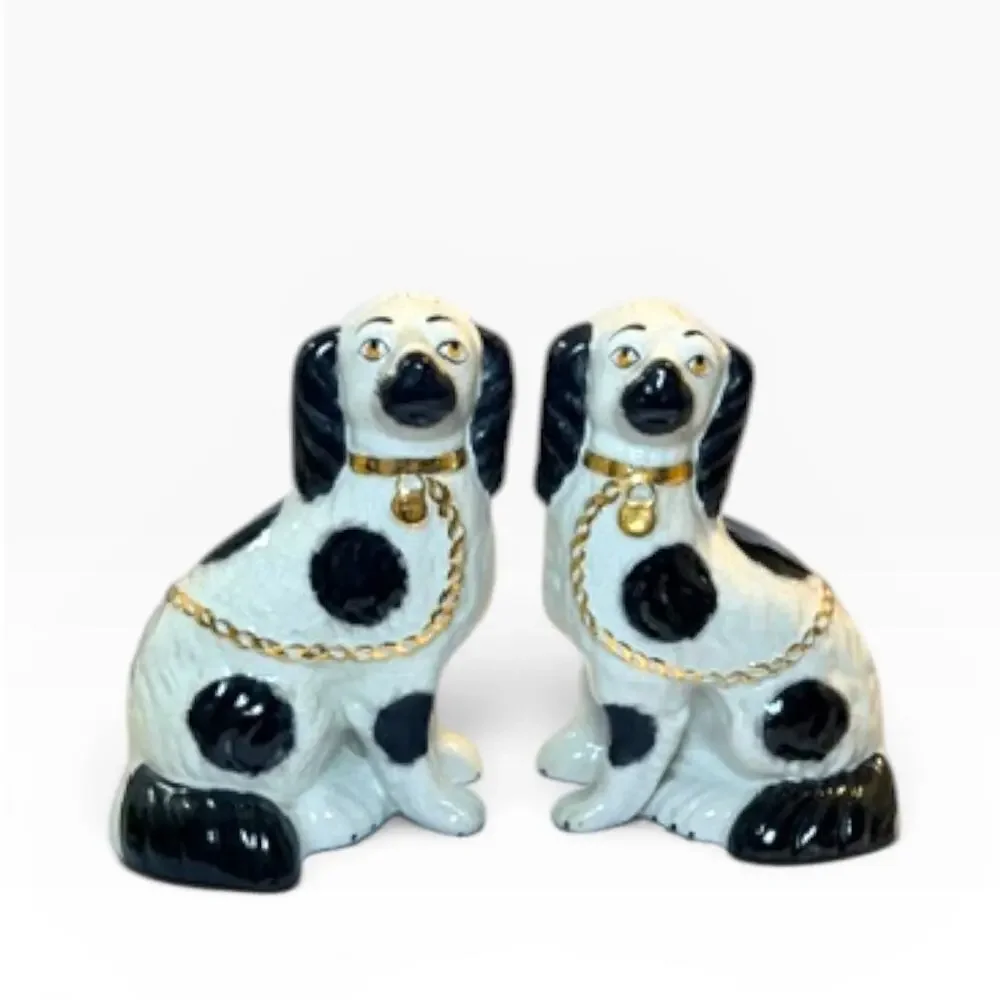 Antique Victorian Staffordshire Spaniel Dogs Pair 9